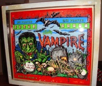 Image # 55796: Vampire Alternate Backglass - No Shadowing 
(The score reel windows do not have the dark green 'shadowing' along each window's bottom and right edges that is found on most other glasses. Serial number 2222.)