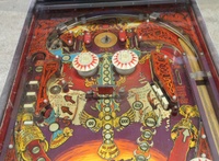 Image # 66987: Viking Upper Playfield 
(The spinning target is not original to this game. The manufacturer used white rubbers, not black as seen here.)