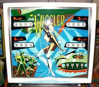 Image # 18398: The Wiggler Early Production Backglass 
(This game is serial number 1077, the 77th game produced.)