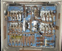Image # 53454: The Wiggler Inside Backbox - Add-A-Ball Unit Installed 
(The stepping unit to the right of the replay unit is wired and labeled as an add-a-ball unit. It steps both up and down. In the lower right corner are two add-a-ball relays that are not present in other games. Serial number 3022.)