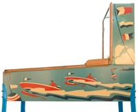 Image # 77431: Wisconsin Cabinet - Right - Rolldown Version 
(The manufacturer produced this game with a wood console base but an owner replaced it with the legs shown here. Serial number 3392.)