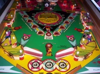 Image # 33318: World Cup Lower Playfield 
(The spinning target artwork at center playfield is not original to this game.)