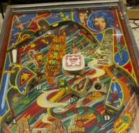 Image # 71597: Evil Fight Upper Playfield 
(The hole from one of two missing star rollover inserts can be seen in this image.)