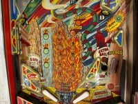 Image # 71595: Evil Fight Lower Playfield 
(The hole from one of two missing star rollover inserts can be seen in this image.)