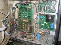 Image # 39505: Black Knight Inside Backbox - Transformer and System 6 Power Board 
(This game was produced before the switch from System 6 to System 7 power supply and transformer. Serial number 460804.)