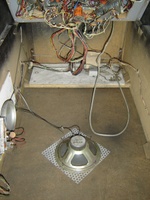 Image # 42895: Black Knight Early Production - Inside Cabinet 
(The line filter and the main power fuse are mounted on the lower board. The transformer is in the backbox. Serial number 458205.)