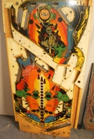 Image # 60271: Black Knight Stripped Playfield with Switch Cutouts 
(This game has the cutouts but not the switches. Serial number 457797.)
