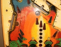 Image # 60273: Black Knight Stripped Center Playfield with Switch Cutouts 
(This game has the cutouts but not the switches. Serial number 457797.)
