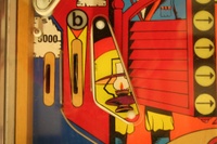 Image # 43781: Gun Men Modified Playfield - Detail 
(The outlane mini-post is not shown in the manufacturer's flyer.)