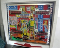 Image # 64439: Gun Men Backglass 
(This game has the modified playfield.)