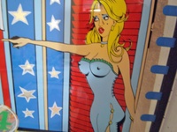 Image # 64440: Gun Men Backglass - Detail 
(This game has the modified playfield.)