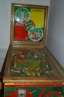 Image # 33918: Hits and Runs Cabinet - Front View 
(The flippers on this game are not in the manufacturer's original positions. The right-side ballplayer figuring is missing from this playfield. Serial number A1388.)