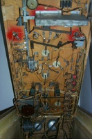 Image # 33920: Hits and Runs Under Playfield 
(The flippers on this game are not in the manufacturer's original positions. The metal linkage to their coils may also not be in their original designed positions. Serial number A1388.)