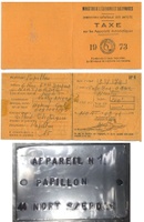 Image # 68717: Hockey Girl Tax Stamp and Operator Tag 
(The operator is named Papillon. The date is July 3, 1973. Both items were found in the game, unattached to anything. Their original location on the game could not be determined.From the game with serial number 619 22 18 5.)