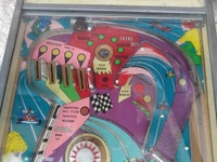 Image # 60071: Last Lap Upper Playfield 
(The pop bumper cap is not original to this game.)