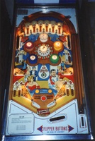 Image # 6453: Sky�Line Playfield 
(This is not a Sample game. The pop bumper assemblies and caps were changed by a collector. Serial number 06676.)