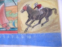Image # 39827: Blue Chip Original Backglass Artwork - Detail 
(Artist is Lloyd Rognan.Pastels on paper.Full dimensions 25 1/4 inches by 21 1/4 inches.From the Estate of Lloyd Rognan.)