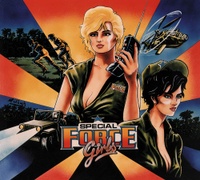 Image # 60351: Special Force Girls Original Backglass Artwork 
(Artist is Mychael Gerstenberger.Ink and airbrush on art board.Dimensions 48 cm by 66 cm.Artwork and photo are � M. Gerstenberger. Used with permission.)