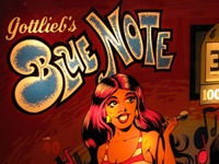 Image # 42324: Blue Note Sample Game - Illuminated Backglass - Detail 
(Serial number 01007 S.)