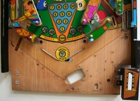 Image # 67773: Pool Champion Under Apron - Components Removed 
(The flippers and the ball return mechanisms have been removed from this playfield.)