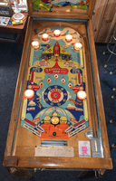 Image # 74471: Bomber Illuminated Playfield 
(The manufacturer did not use black rubber rings on this game. The blocking gate crosspiece is missing.)