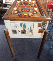 Image # 74476: Bomber Cabinet - Front 
(The cabinet has been repainted but is included to show its other features. The manufacturer did not use black rubber rings on this game. The blocking gate crosspiece is missing.)