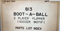 Image # 83889: Boot-A-Ball Parts List Index (front cover only)