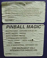 Image # 75013: Pinball Magic Cabinet - Model and Serial Numbers 
(Serial number 0001028.)