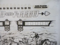 Image # 70903: Bow and Arrow Original Blackline for Backglass 
(Artist is Christian Marche.Ink/felt pen on sepia Mylar.Dimensions 28 1/2 inches by 29 1/2 inches.)