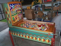 Image # 20586: Bowling Champ Cabinet - Left 
(Reproduction backglass. Picture is featured here to show cabinet detail.)