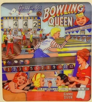 Image # 71672: Bowling Queen Backglass 
(The billiard balls shown in the backglass animation unit are the wrong balls for this game.)