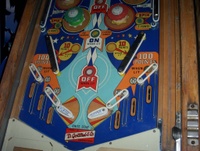 Image # 16611: Brite Star Lower Playfield 
(The game in this image has had rubber rings stretched to block four of the six outlanes.)