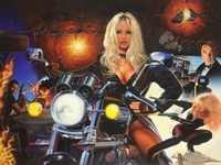 Image # 68098: Barb Wire Original Backglass Artwork 
(Artists are Constantino Mitchell and Jeanine Mitchell.Acrylic paint on illustration board.Dimensions 30 inches by 40 inches.)