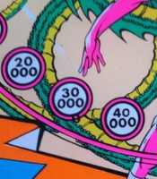 Image # 55797: Dragon Playfield - Extra 0 
(There is an extra zero below the 30000 insert. The zero to the right of the 4 appears to be different as well. This game is located in France.)