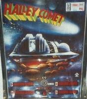 Image # 15936: Halley Comet Modified Backglass 
(Portions of the original name can be seen under the red and yellow lettering.)