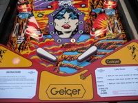 Image # 48317: Lady Death Lower Playfield 
(The owner stated the playfield, plastics, and backglass (not shown in this listing) were obtained directly from Geiger.)