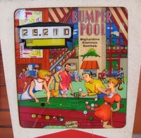 Image # 49524: Bumper Pool Backglass 
(The comma in the backglass score was changed to a decimal point by an operator.)