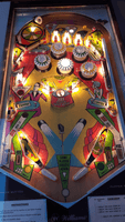 Image # 75875: Cabaret Sample Game - Illuminated Playfield 
(The orange flipper rings are not original to this game. Cabinet serial number 9473.)