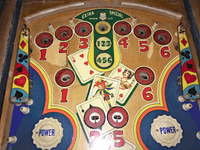 Image # 75424: Canasta Upper Playfield 
(This playfield is missing the two flipper-shaped posts at the very top center of the playfield, above the white post, and where a rubber ring fits around all three of them.)