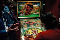 Image # 49287: Bigfoot Backglass and Playfield 
(Photographed at the Chicago AMOA Show in November 1977.)