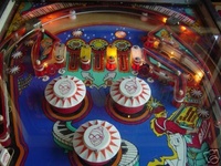 Image # 28199: Capt. Fantastic and The Brown Dirt Cowboy Orange Star Inserts - Upper Playfield 
(This playfield has orange star inserts, instead of the usual green ones. Game is serial number 3040.)