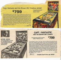 Image # 35703: Captain Fantastic & The Brown Dirt Cowboy Ads 
(From a 1978 Montgomery Ward catalog. The backglasses shown here are different than production games.)