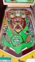 Image # 74344: Running Horse Playfield 
(The slingshot plastics and the center plastic are reproduction. The cabinet and the apron have both been repainted.  The game in the flyer used white rubber rings.)