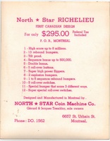Image # 53442: Richelieu Promotional Card - Back 
(Made of card stock measuring approximately 4 by 6 inches. This was given to potential buyers.)