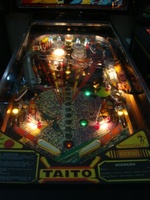 Image # 48808: Fire Action De Luxe Illuminated Playfield 
(There is a ball inexplicably perched in the right outlane.)
