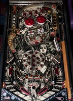 Image # 52063: Centaur Playfield 
(The two red posts in each outlane are missing their rubber rings. The top ring can bounce a draining ball into the flipper return lane.)