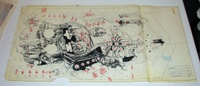 Image # 70448: Centaur Pre-Production Playfield Artwork 
(Original pre-production sketch of playfieldwith call outs indicated.Artist is Paul Faris.Ink and pencil on blueprint paper.Dimensions: same size as production playfield.)