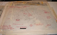 Image # 70439: Centaur II Layout Diagram Instructions 
(Artist Paul Faris states, 'This is a Layout Diagram for backglass assembly of Centaur II. Greg Freres was in charge of working with our film separator to create final art from these instructions and the original Centaur painting. This is not actual production art... just instructions.'A telephone number has been redacted from this image.)