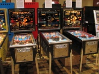 Image # 43045: Professional Pinball: Challenger II Cabinet - Full View 
(From L to R: Versions I, II, and III.)