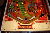 Image # 23652: Sultan Illuminated Lower Playfield - Modified Game 
(This game has had two flippers removed and two slingshots installed with plastics from Williams 'Flash'.)